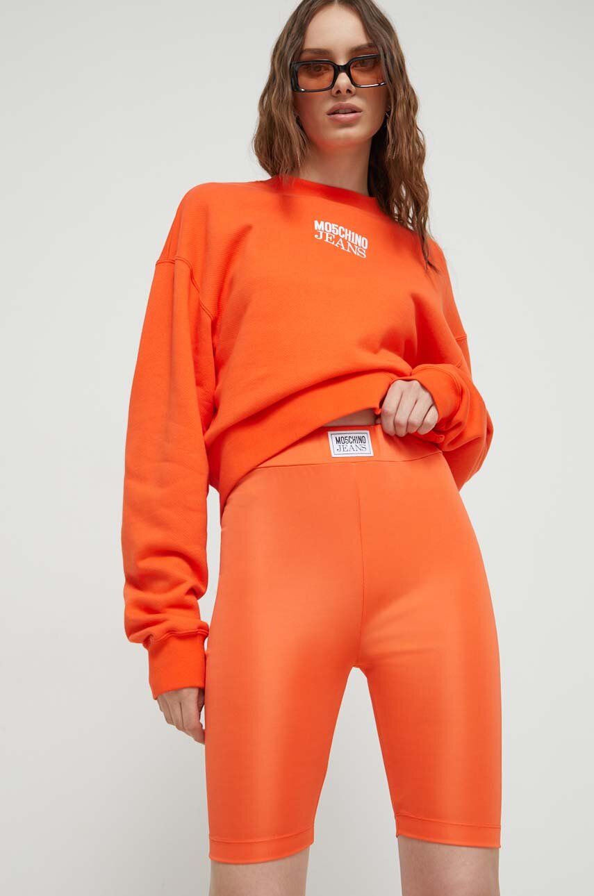 Moschino Jeans pantaloni scurti femei, culoarea portocaliu, neted, high waist
