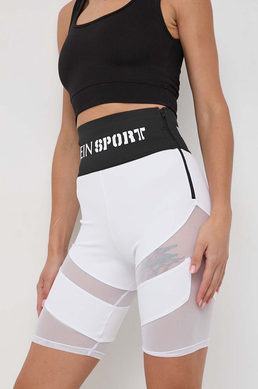 Plein Sport Pantaloni Scurti Femei, Culoarea Alb, Neted, High Waist