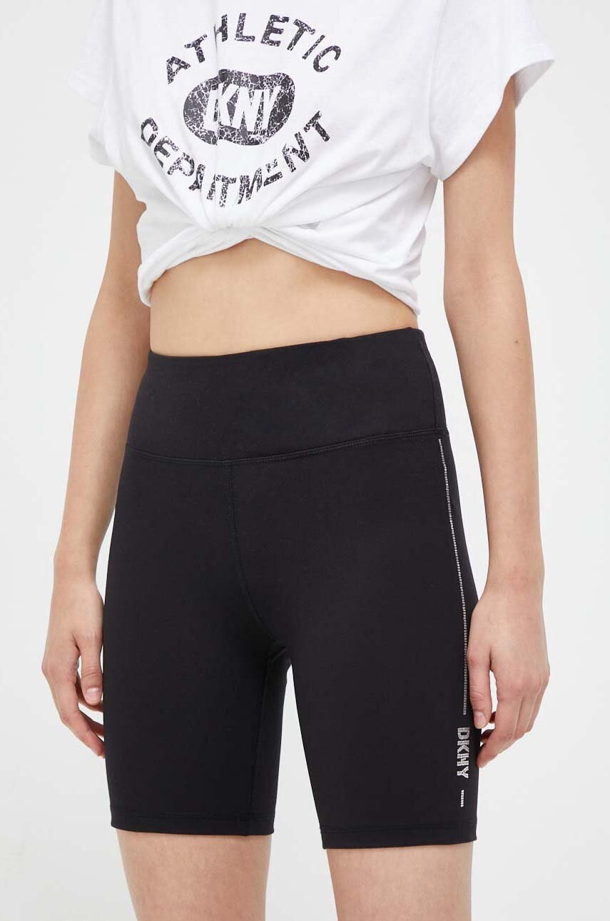 Dkny Pantaloni Scurti Femei, Culoarea Negru, Cu Imprimeu, High Waist