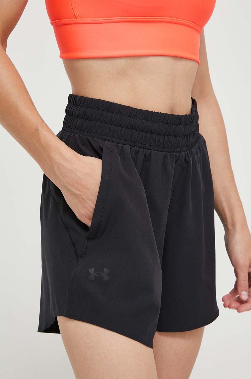 Under Armour pantaloni scurți de antrenament Flex culoarea negru, neted, high waist