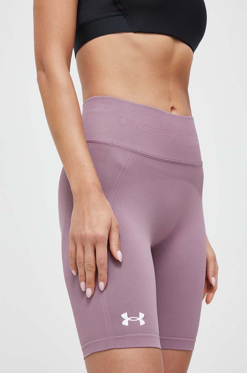 Under Armour pantaloni scurți de antrenament culoarea violet, neted, high waist