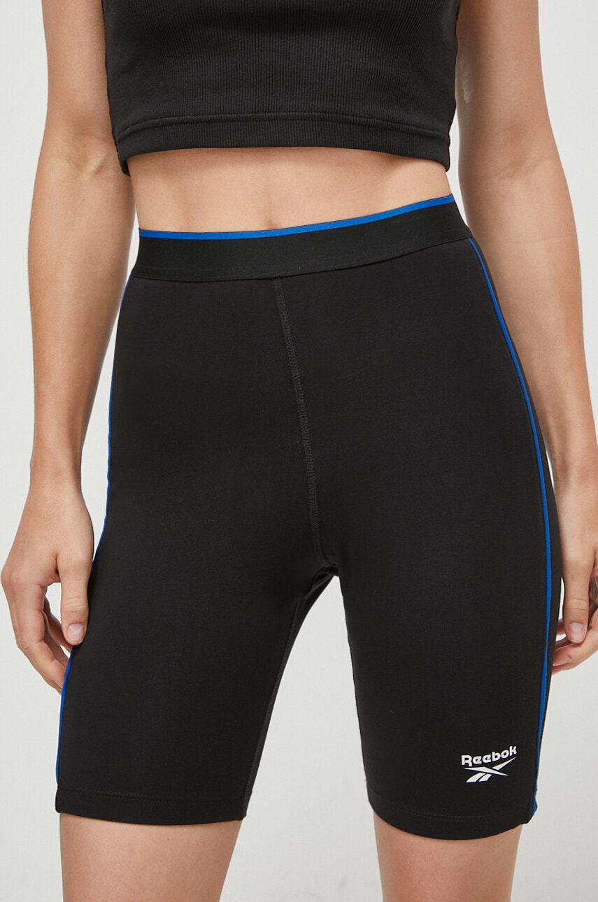 Levně Kraťasy Reebok dámské, černá barva, s potiskem, high waist