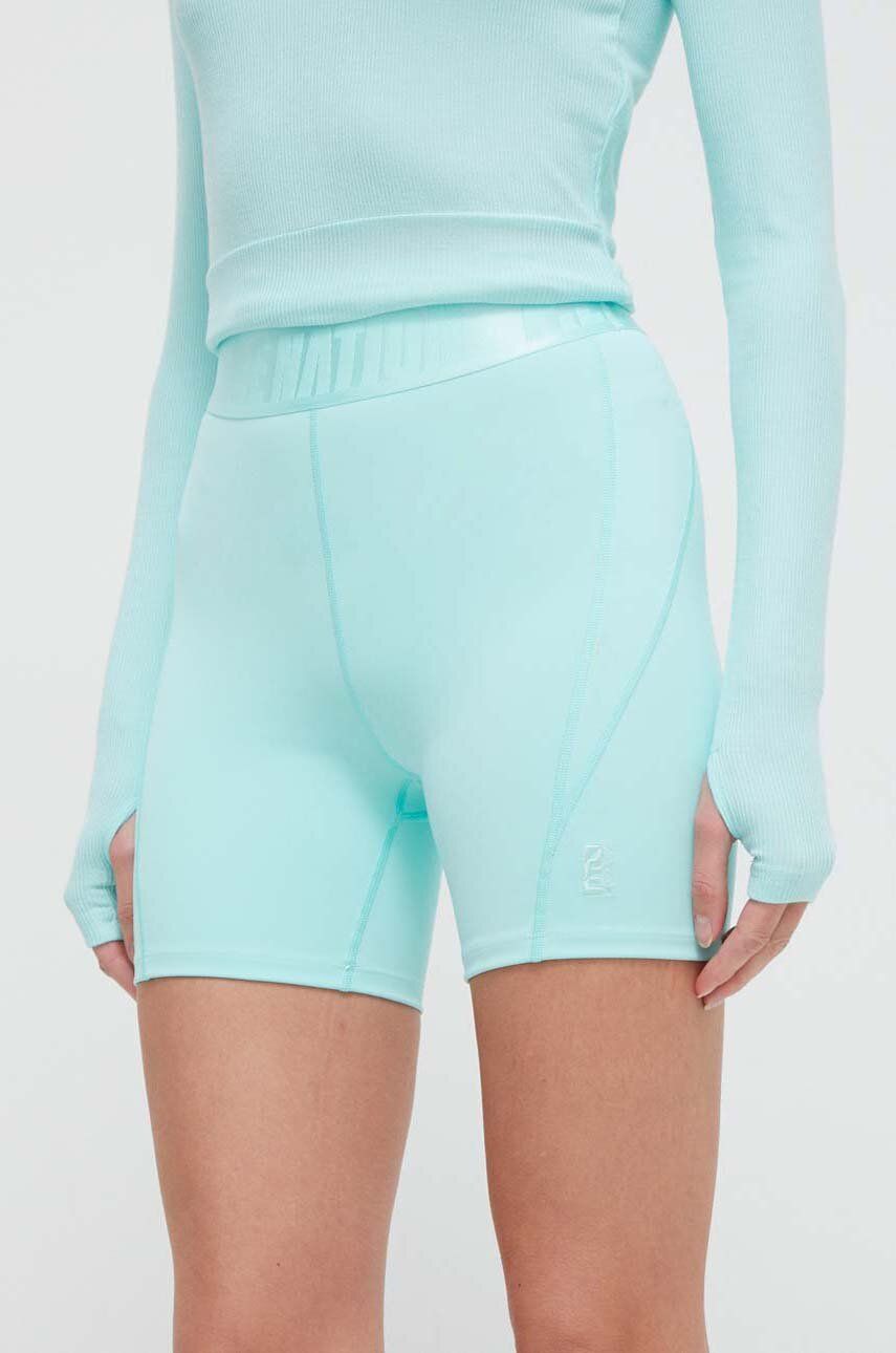 E-shop Tréninkové šortky P.E Nation Backcheck tyrkysová barva, hladké, high waist