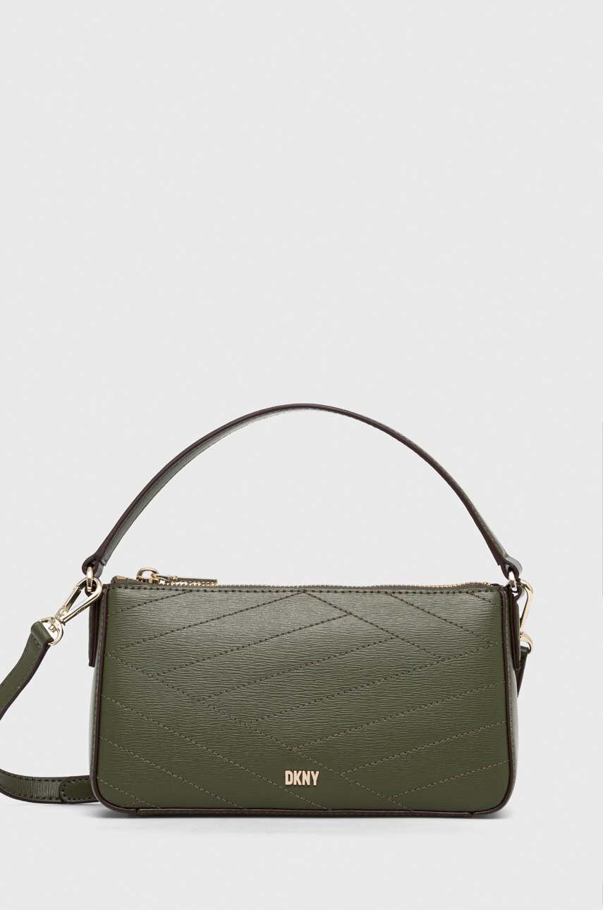 Kožená kabelka Dkny zelená barva - zelená -  100 % Hovězí useň
