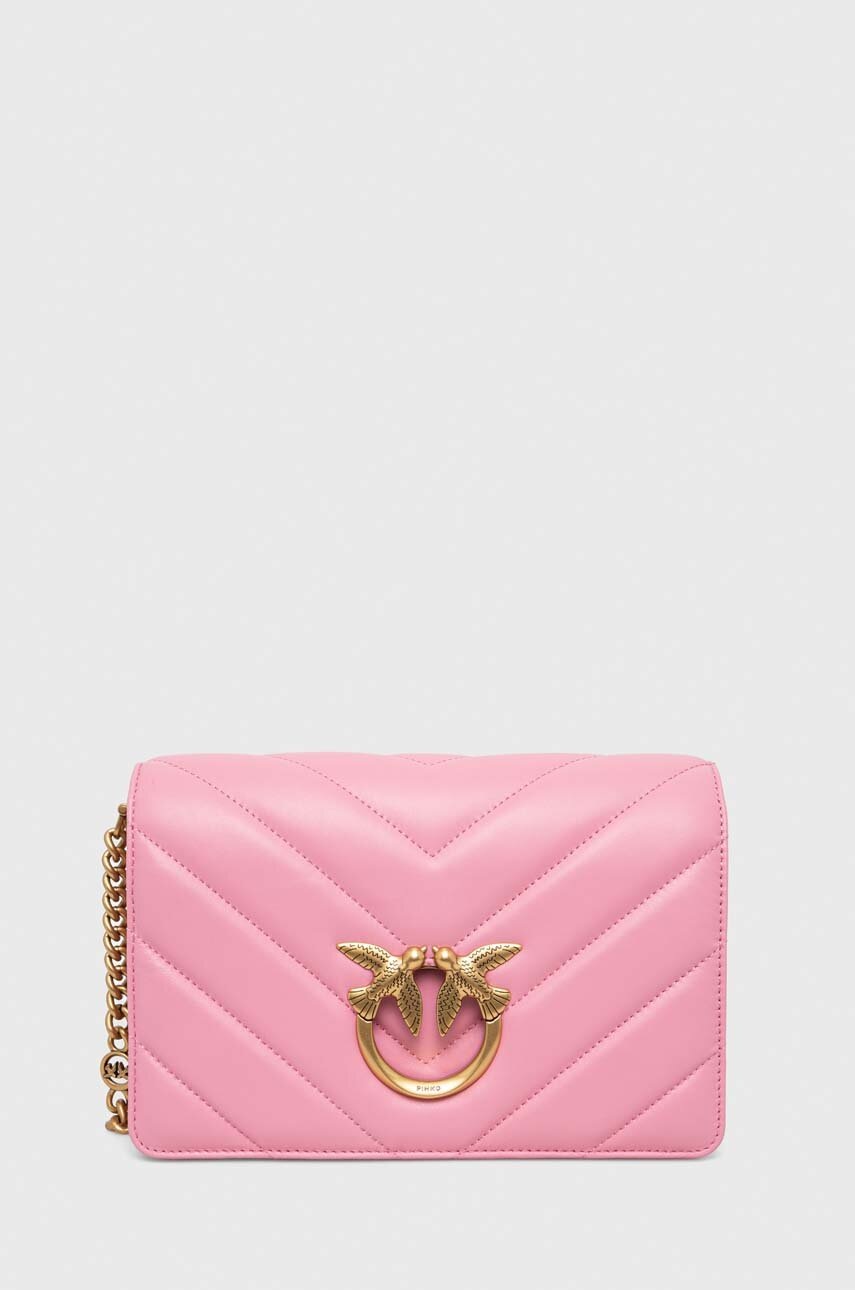 

Кожена чанта Pinko в сиво 100063.A136, Розов