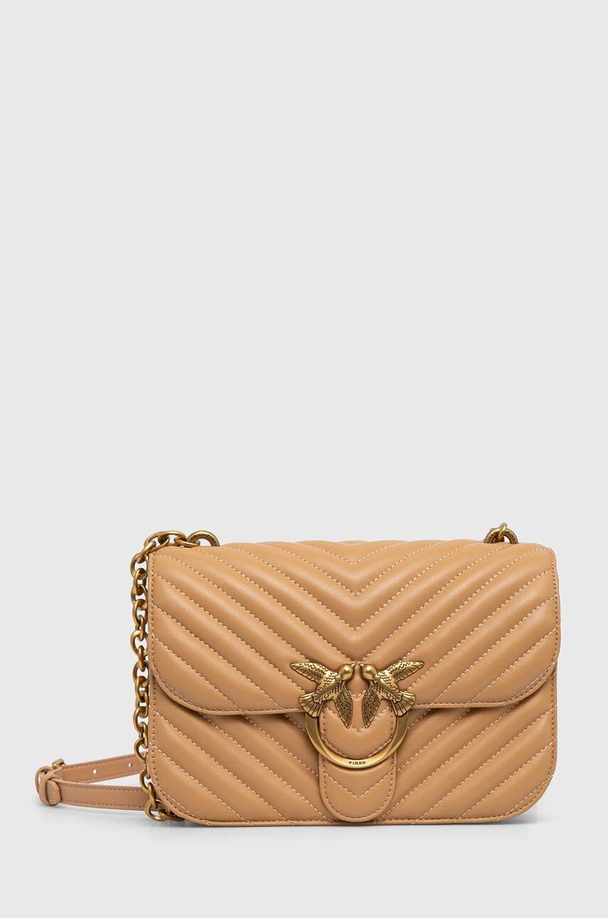 

Кожена чанта Pinko в бежово, Бежов