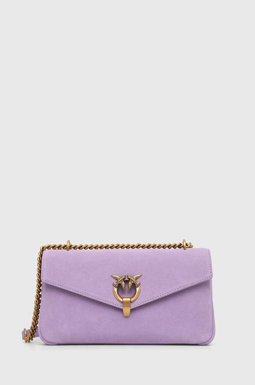 Semišová kabelka Pinko fialová barva - fialová -  Hlavní materiál: Semišová kůže Podrážka: