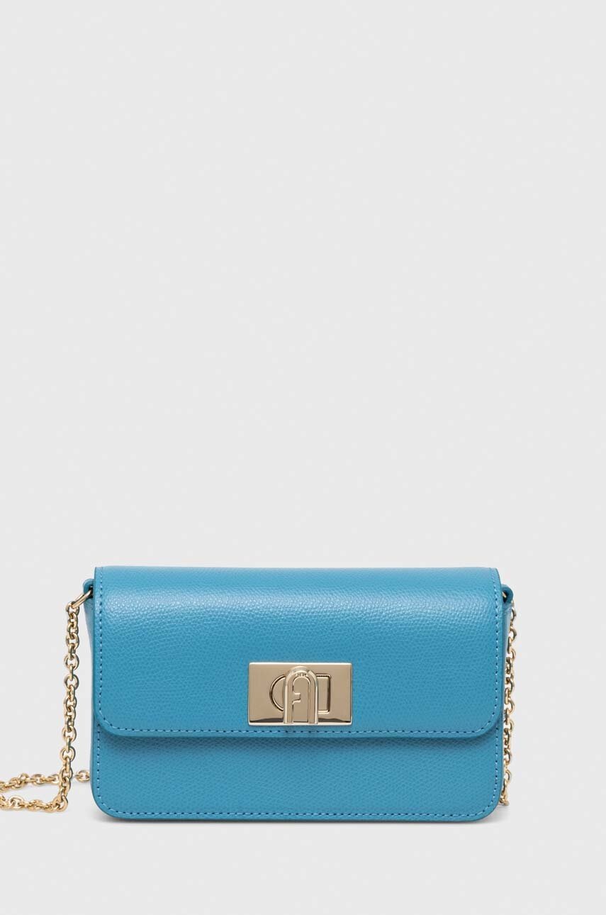 

Кожена чанта Furla в синьо, Син