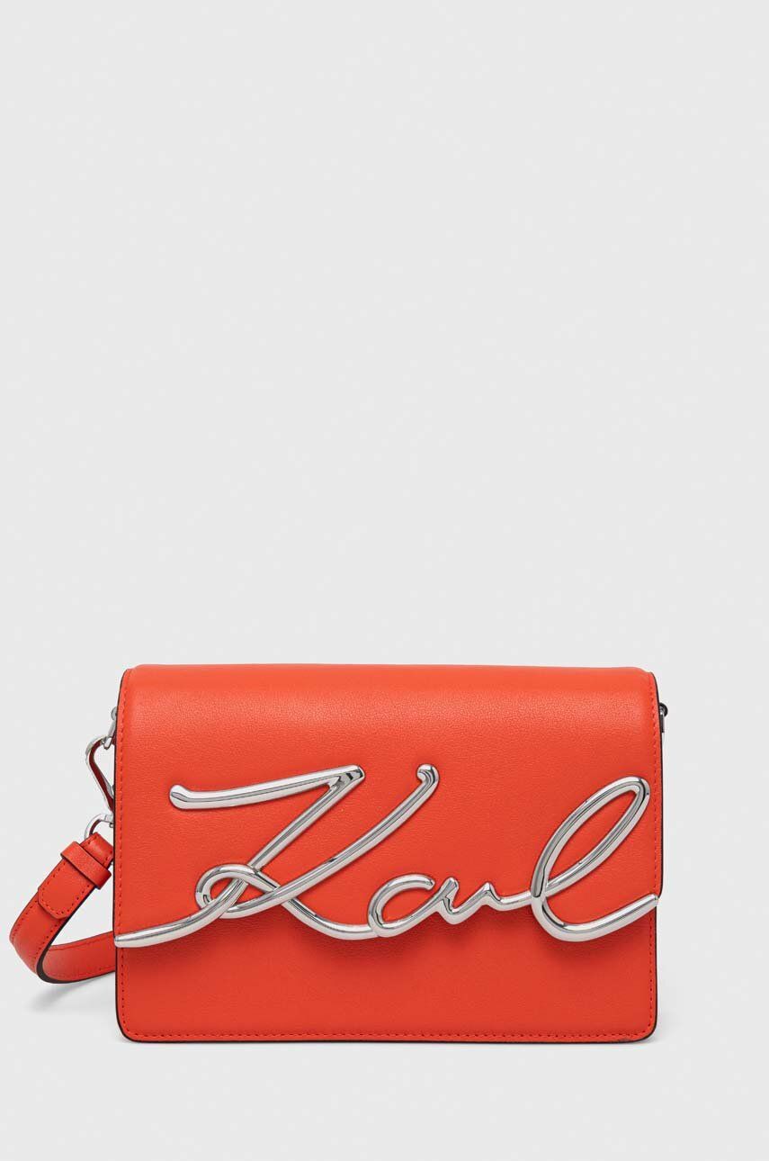 Kožená kabelka Karl Lagerfeld červená barva - červená - Hlavní materiál: 100 % Hovězí useň Podš