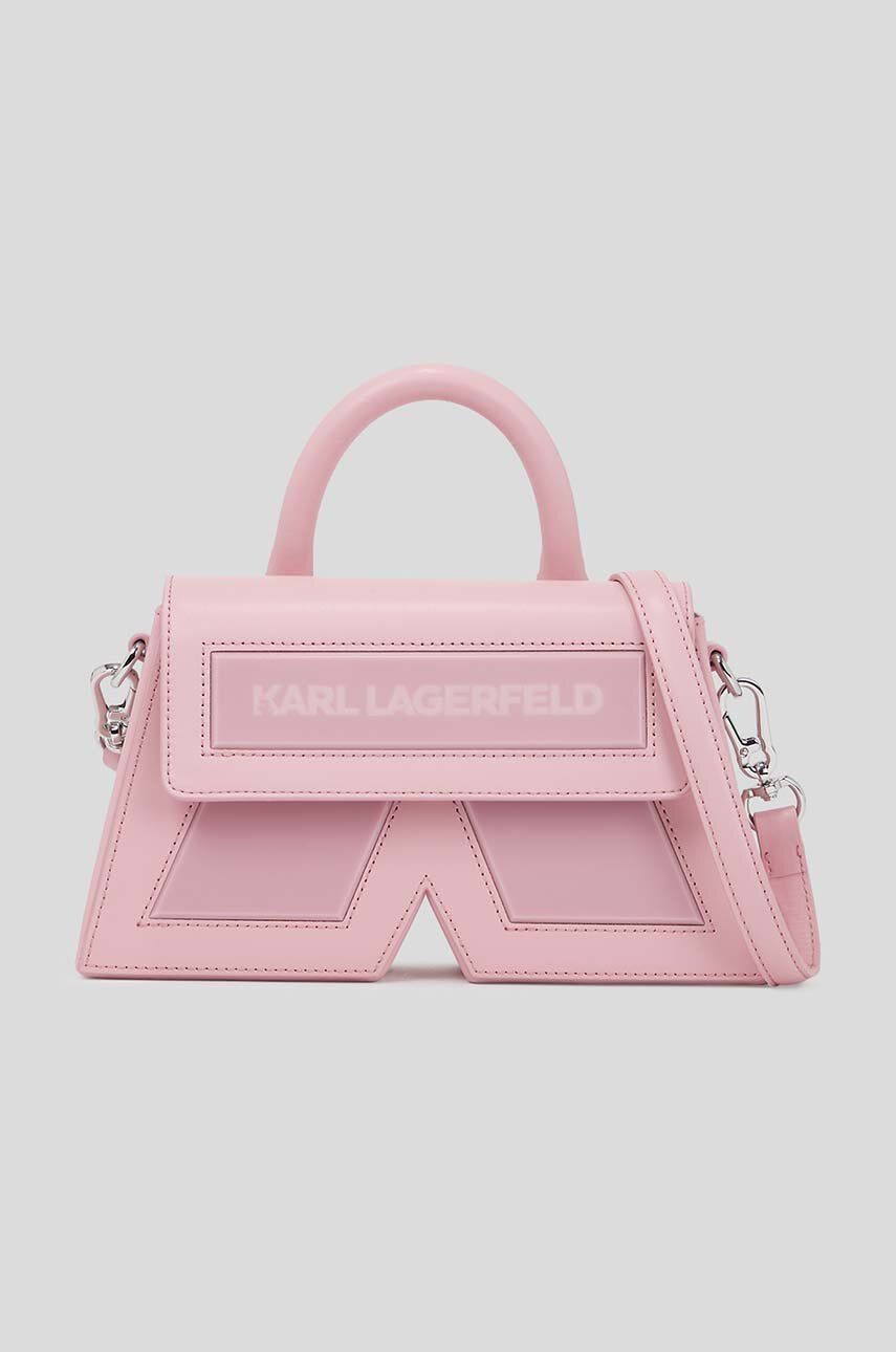 Kožená kabelka Karl Lagerfeld ICON K CB LEATHER růžová barva - růžová -  Hlavní materiál: 76 % 