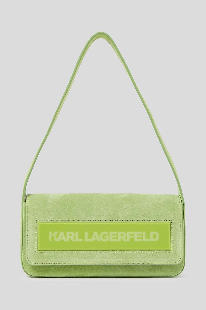 Semišová kabelka Karl Lagerfeld ICON K MD FLAP SHB SUEDE zelená barva - zelená -  Hlavní materi