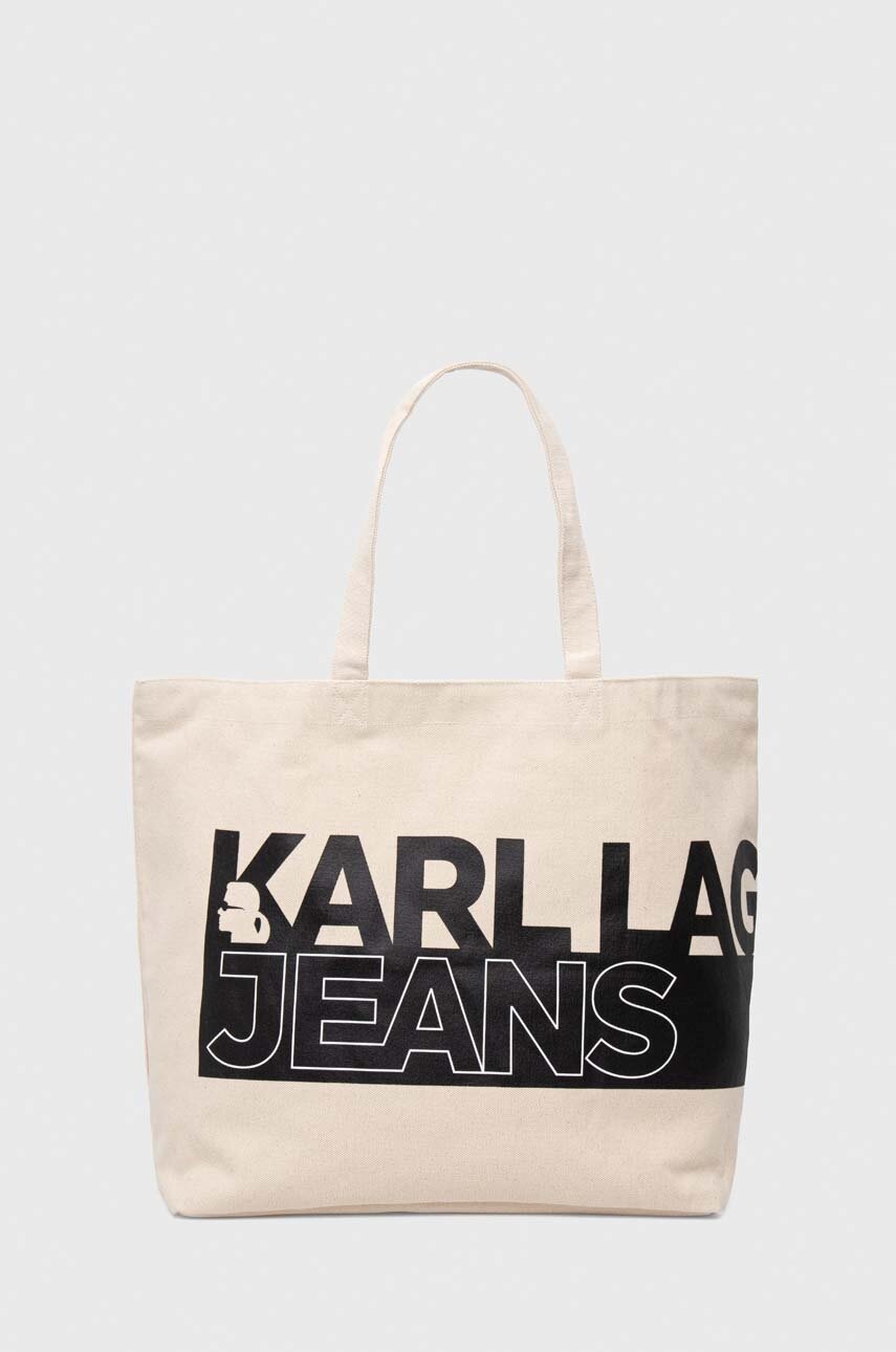 Kabelka Karl Lagerfeld Jeans béžová barva - béžová -  60 % Recyklovaná bavlna