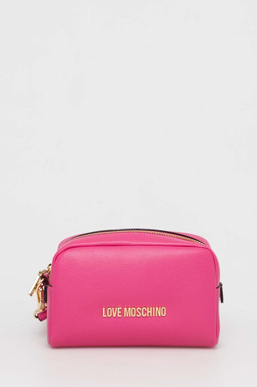 Kosmetická taška Love Moschino růžová barva - růžová -  100 % PU