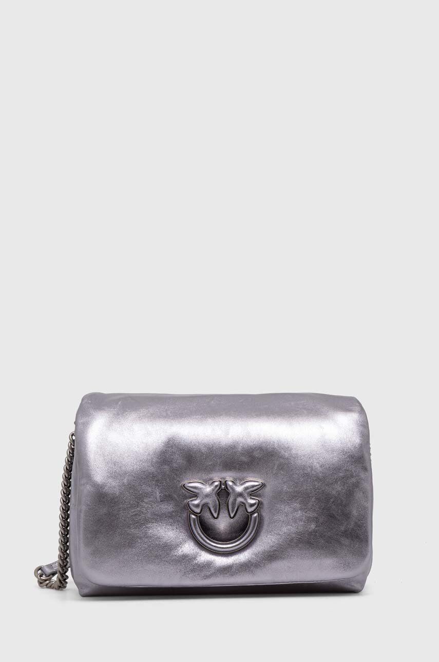 Kožená kabelka Pinko stříbrná barva - stříbrná - 100 % Ovčí kůže