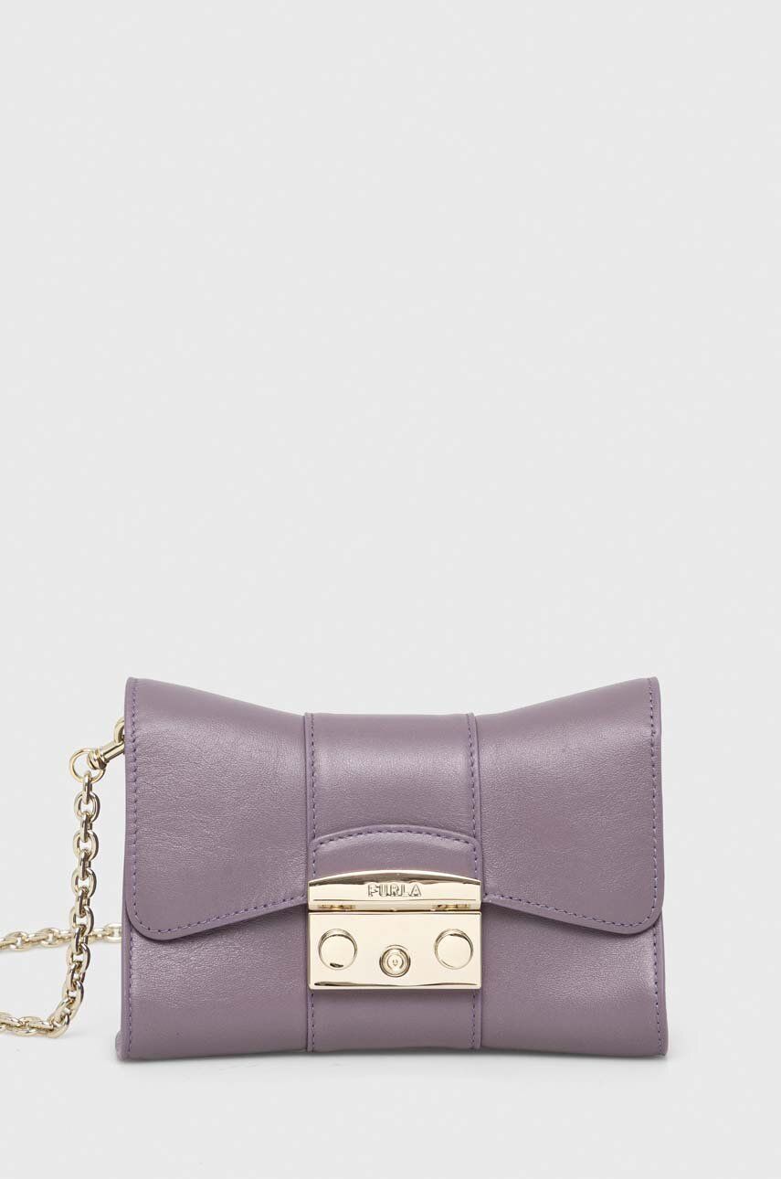 Levně Kožená kabelka Furla Metropolis mini fialová barva