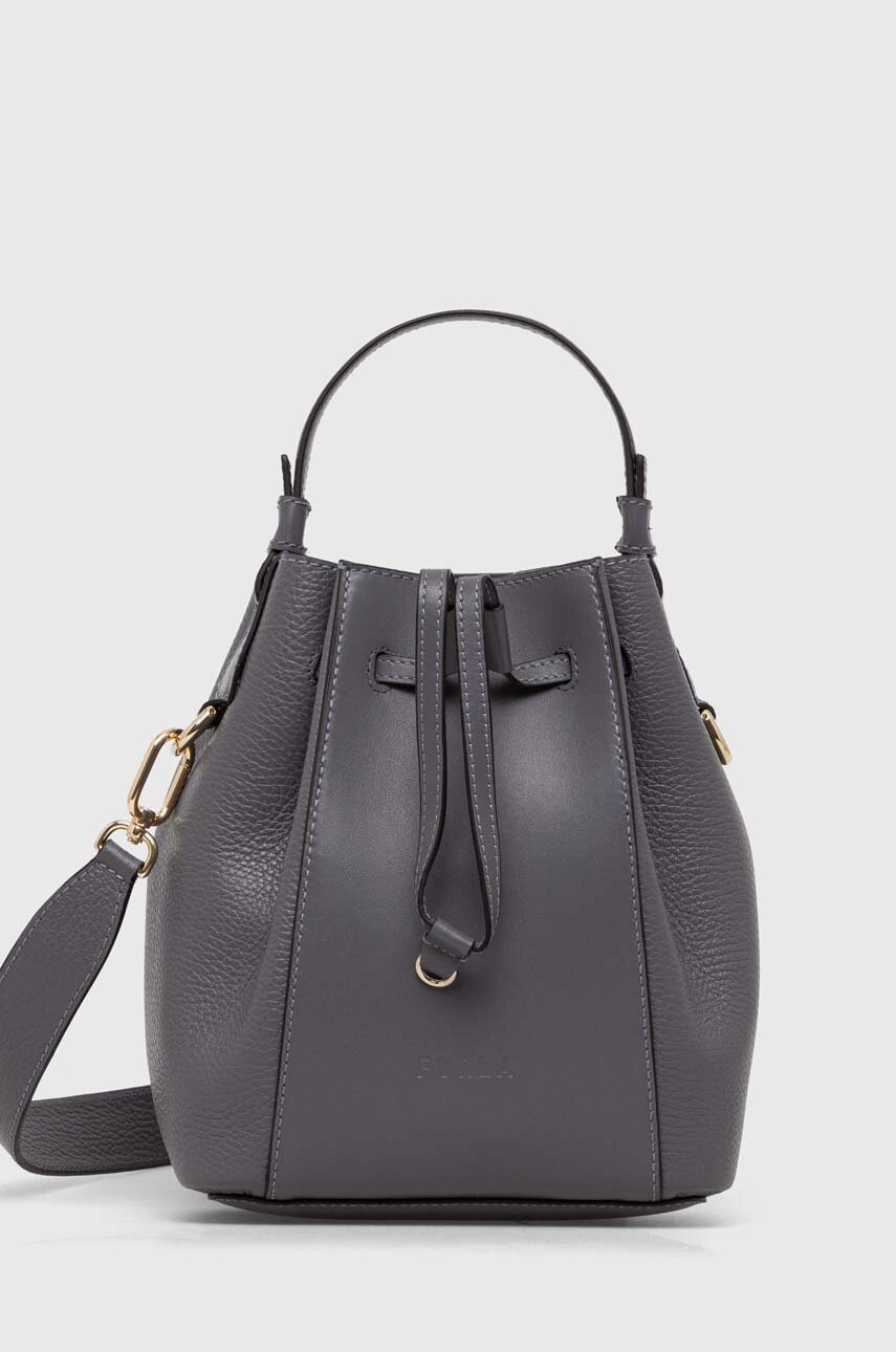 

Кожена чанта Furla в сиво, Сив