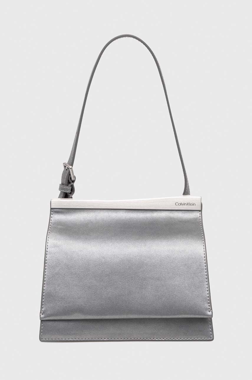 Kabelka Calvin Klein stříbrná barva - stříbrná - 100 % PU