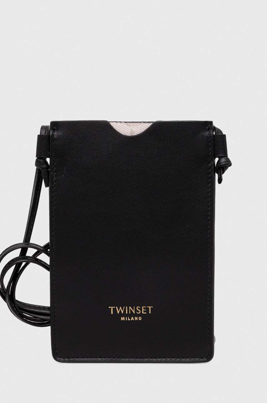 Kožené pouzdro na telefon Twinset černá barva - černá - Hlavní materiál: Přírodní kůže Podšívka