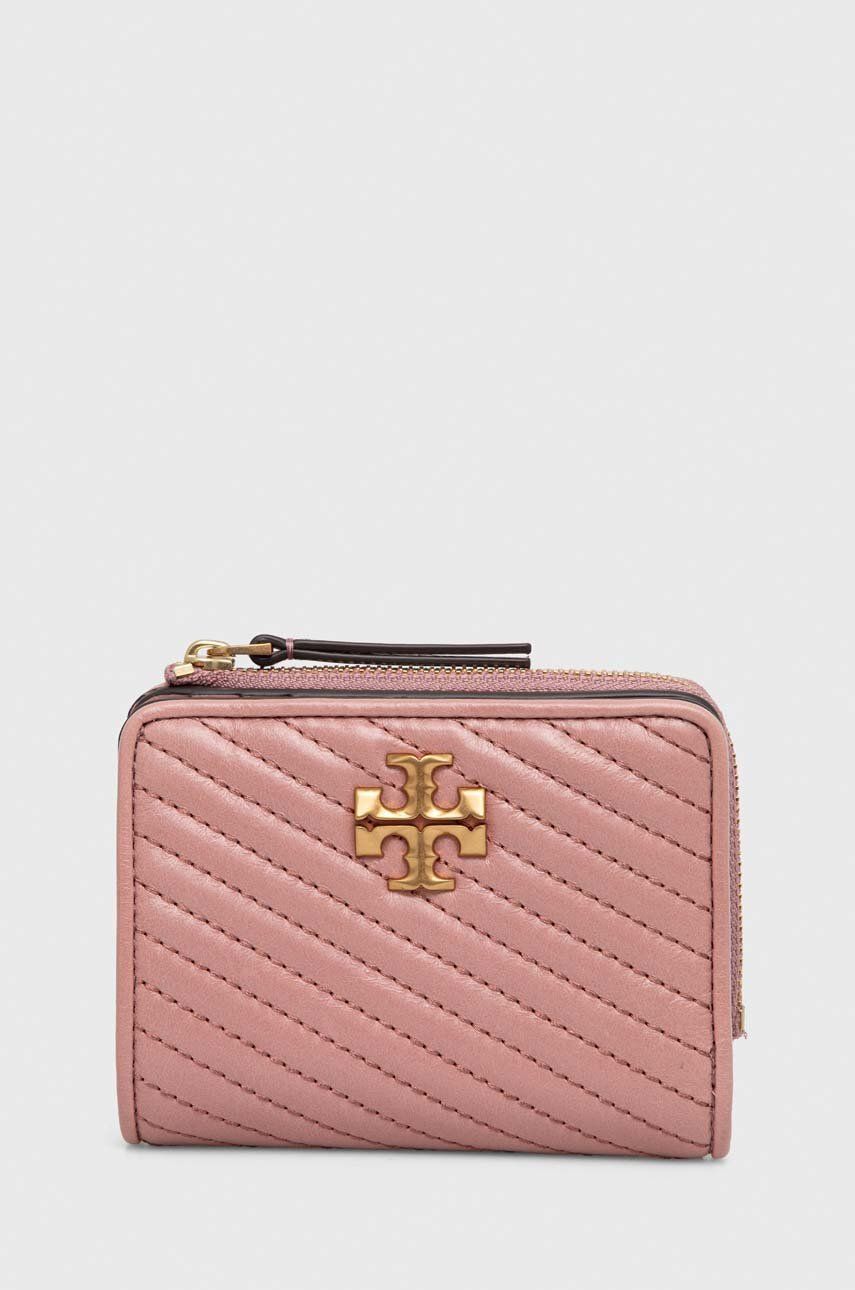 Levně Kožená peněženka Tory Burch růžová barva