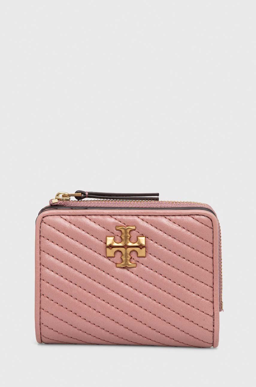 Kožená peněženka Tory Burch růžová barva