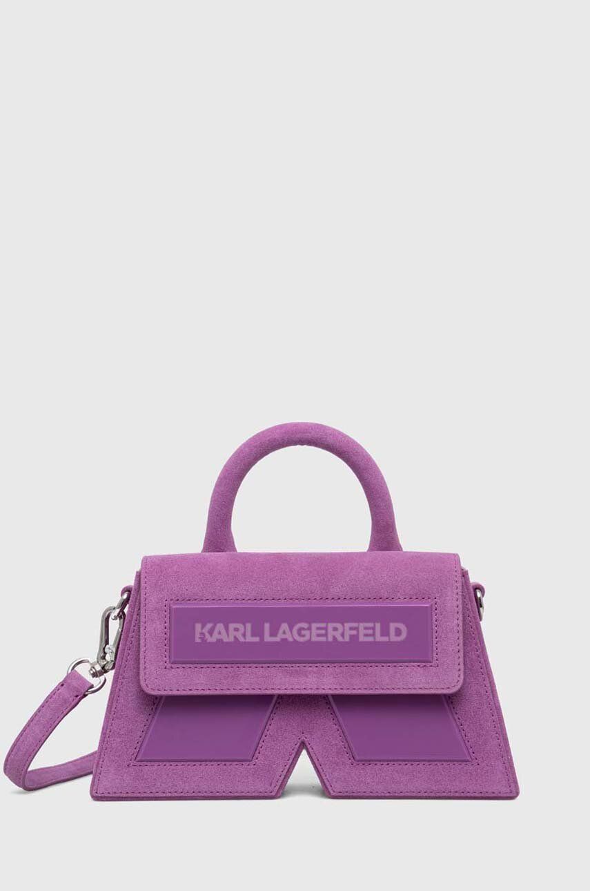 Karl Lagerfeld geanta de mana din piele intoarsa culoarea violet