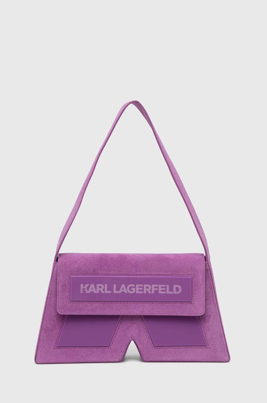 Karl Lagerfeld Geanta De Mana Din Piele Intoarsa Culoarea Violet
