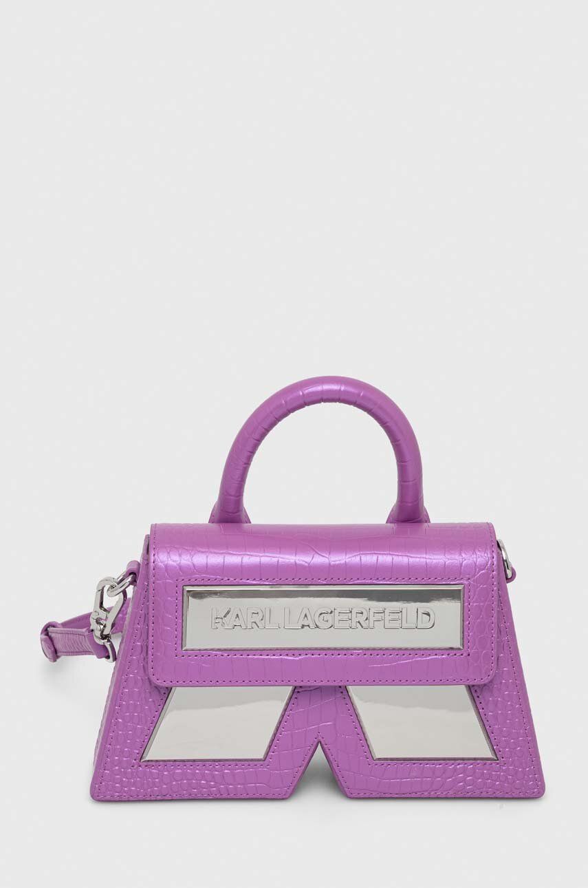 Levně Kožená kabelka Karl Lagerfeld fialová barva