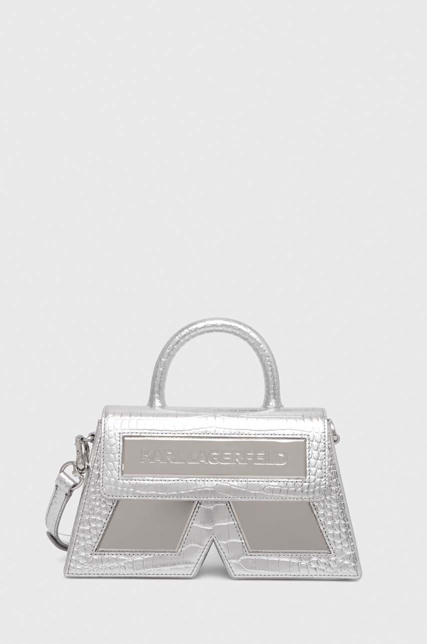 Levně Kožená kabelka Karl Lagerfeld stříbrná barva