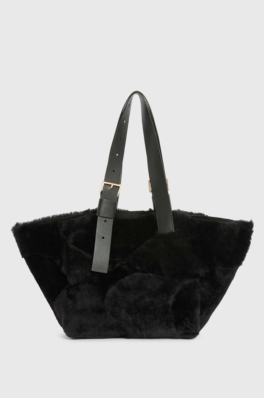 Kožená kabelka AllSaints Anik černá barva - černá - Hlavní materiál: Jehněčí kůže Podšívka: Bav