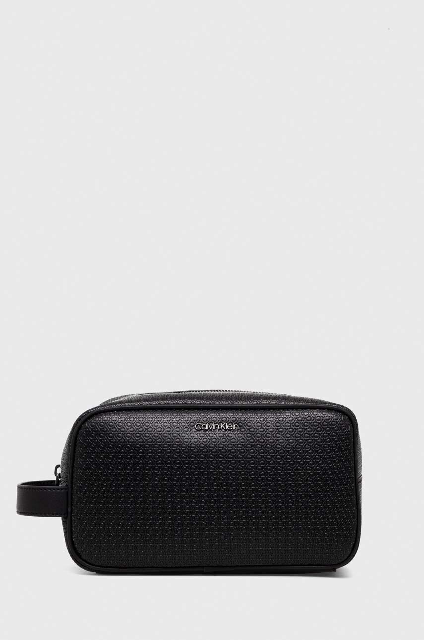 

Кожена козметична чанта Calvin Klein в черно, Черен