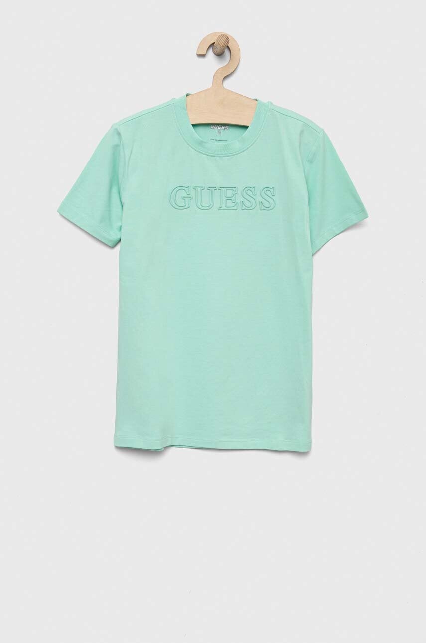 

Дитяча футболка Guess колір бірюзовий однотонний