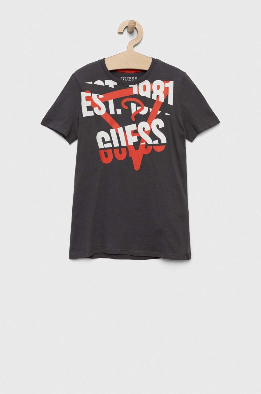 Детская хлопковая футболка Guess цвет серый с принтом в Черновцах Детская хлопковая футболка Guess цвет серый с принтом в Черновцах
