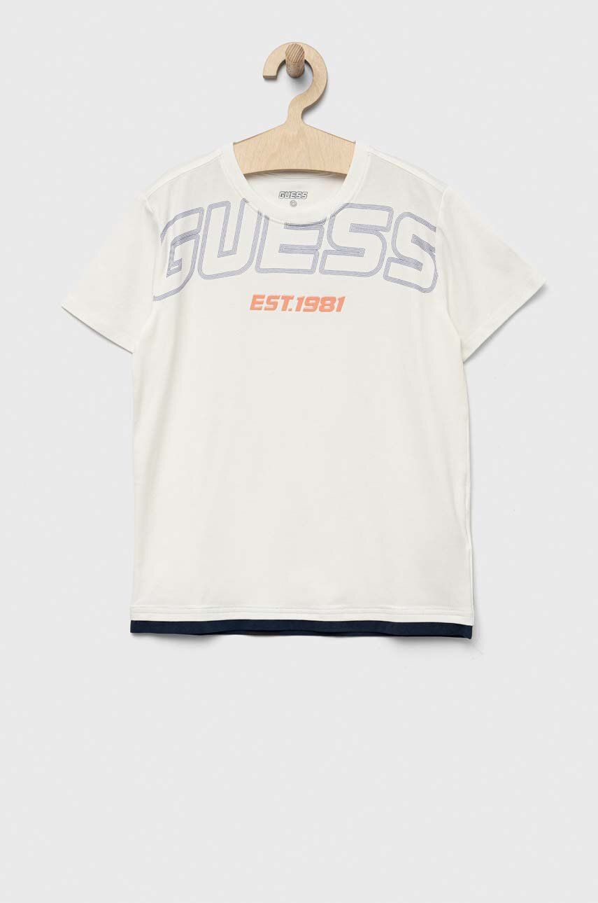 Dětské tričko Guess bílá barva, s potiskem - bílá -  95 % Bavlna