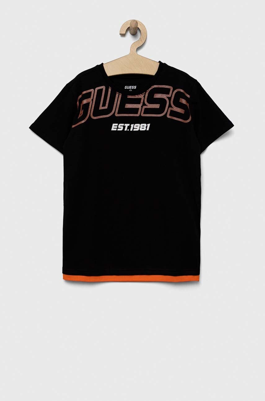 

Дитяча футболка Guess колір чорний з принтом