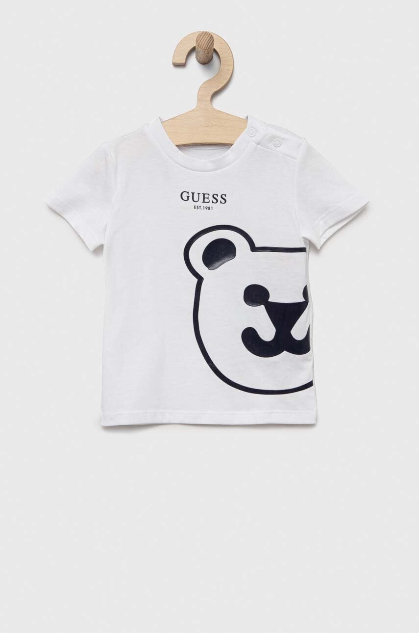

Дитяча бавовняна футболка Guess колір білий з принтом