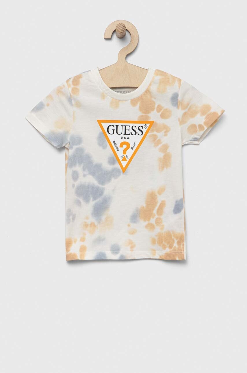 

Детская хлопковая футболка Guess цвет бежевый узорная