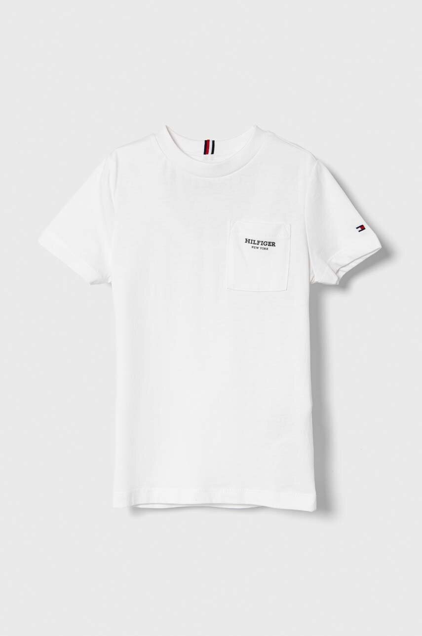 

Детская хлопковая футболка Tommy Hilfiger цвет белый с принтом