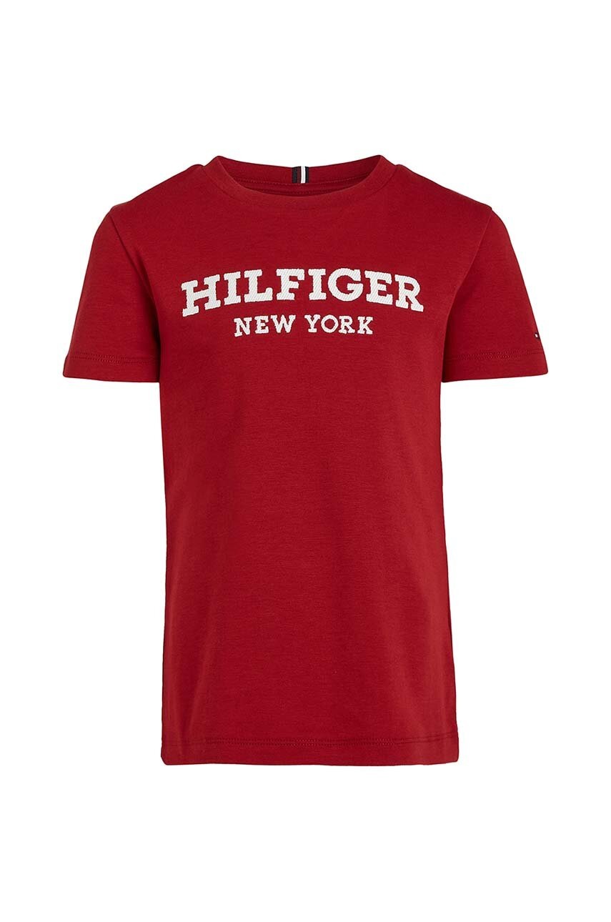

Детская хлопковая футболка Tommy Hilfiger цвет бордовый с аппликацией