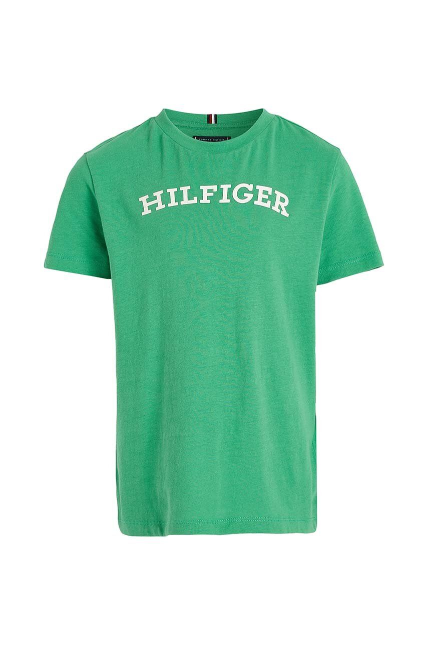 Dětské bavlněné tričko Tommy Hilfiger zelená barva, s potiskem - zelená -  100 % Bavlna