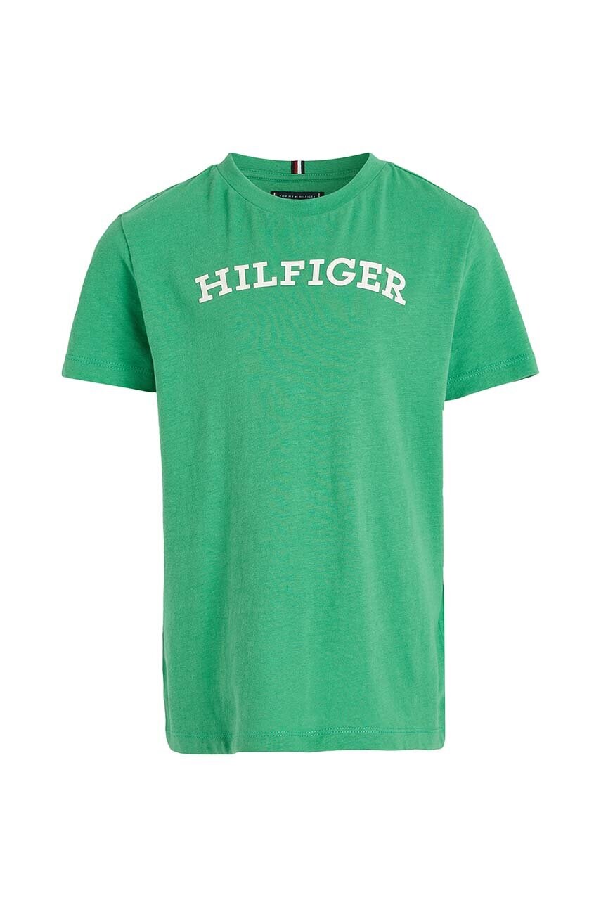 

Детская хлопковая футболка Tommy Hilfiger цвет зелёный с принтом