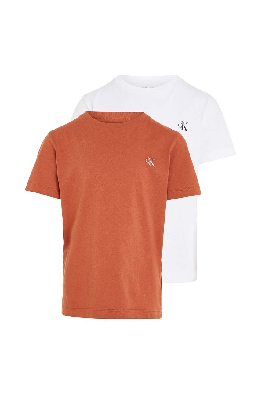 

Детска памучна тениска Calvin Klein Jeans (2 броя) в бяло с изчистен дизайн, Бял