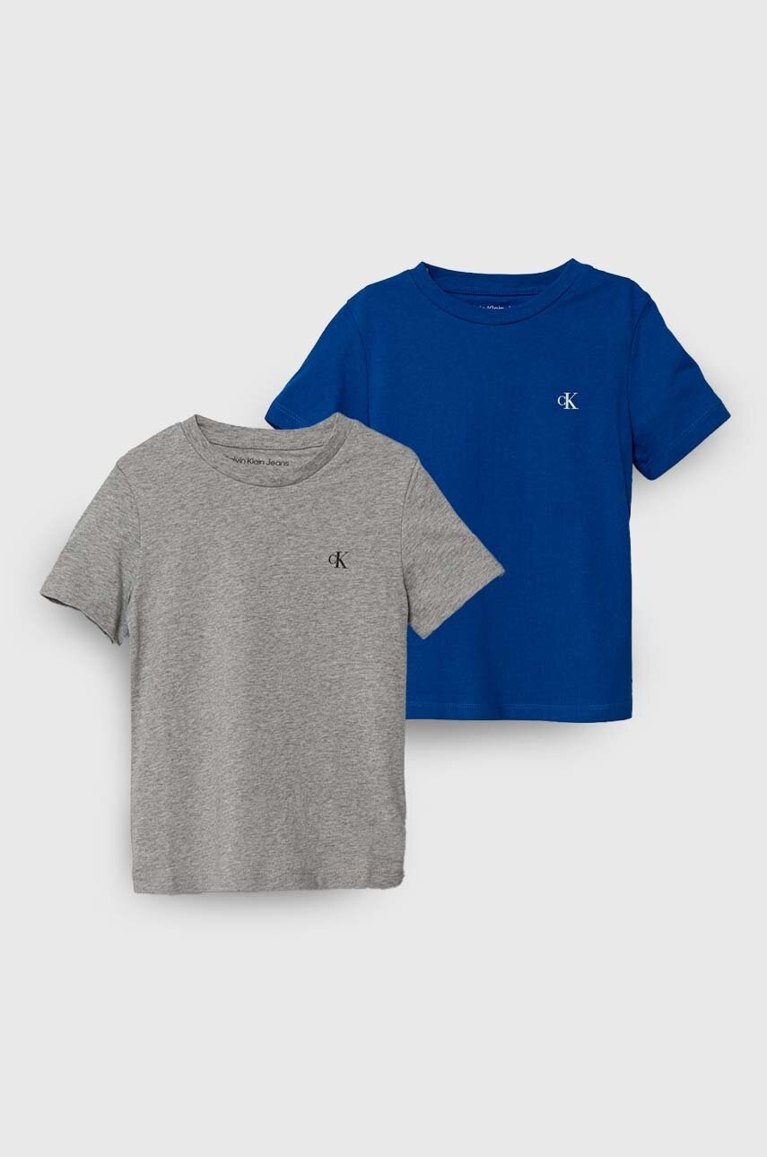 

Детска памучна тениска Calvin Klein Jeans (2 броя) в синьо с изчистен дизайн, Син