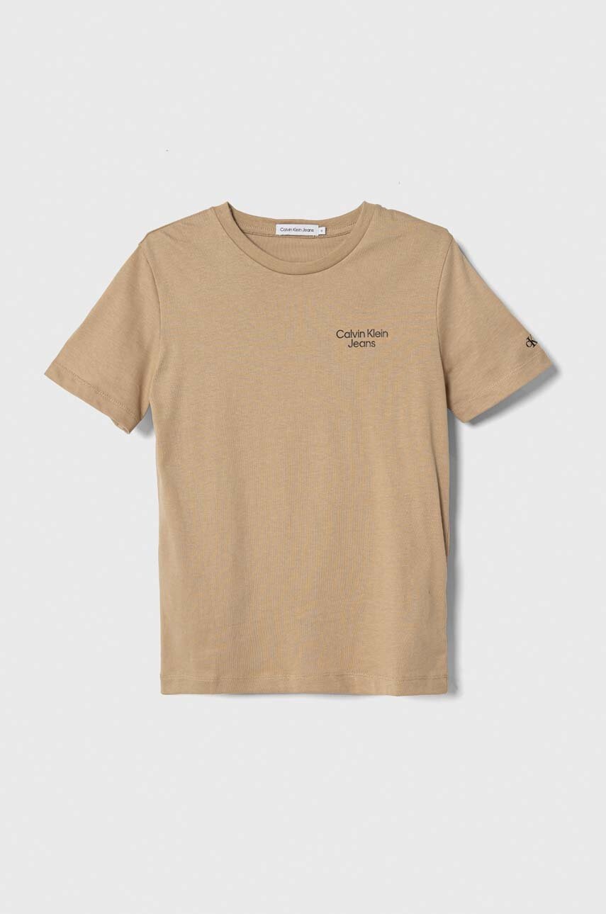 

Памучна тениска Calvin Klein Jeans в кафяво с изчистен дизайн, Кафяв