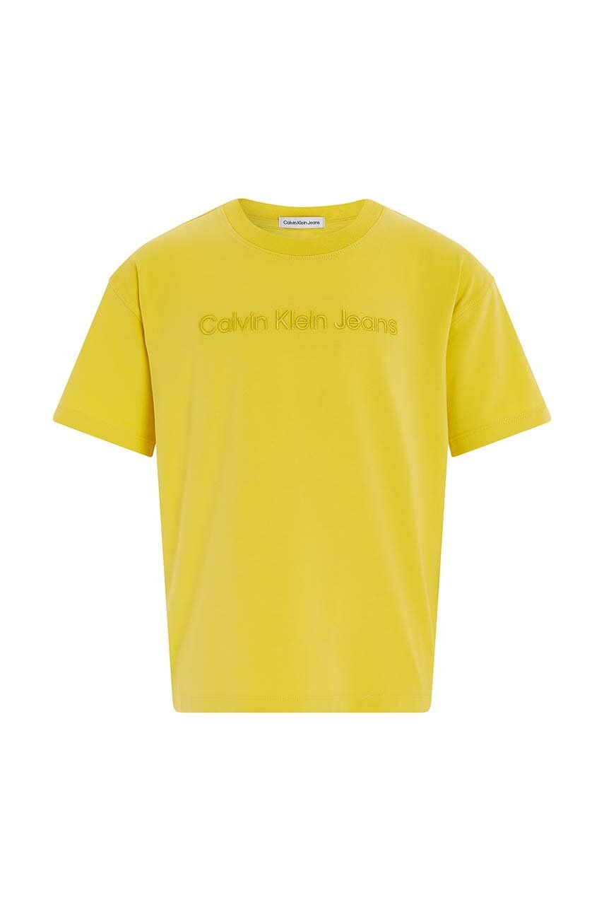 Tričko Calvin Klein Jeans žlutá barva, s aplikací - žlutá -  94 % Bavlna