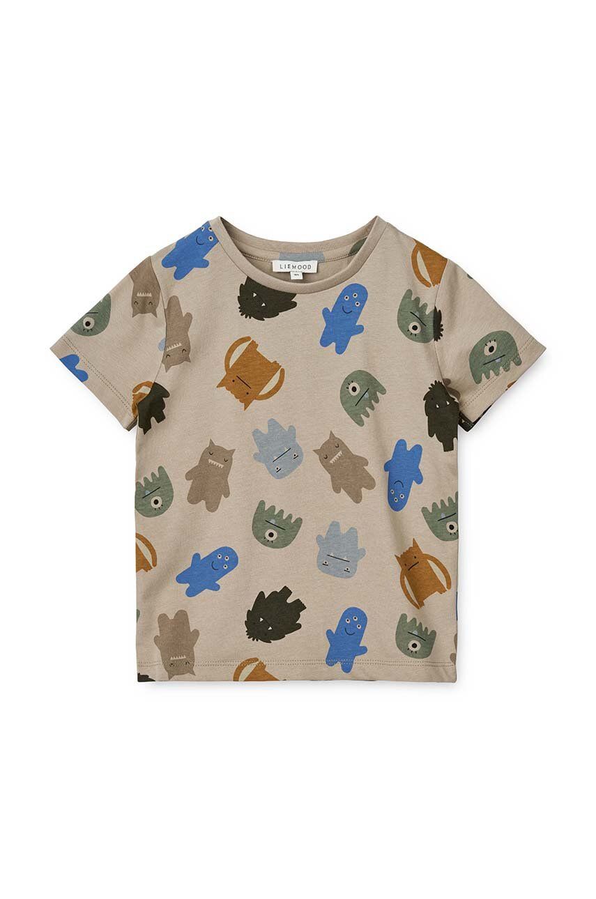 Levně Dětské bavlněné tričko Liewood šedá barva