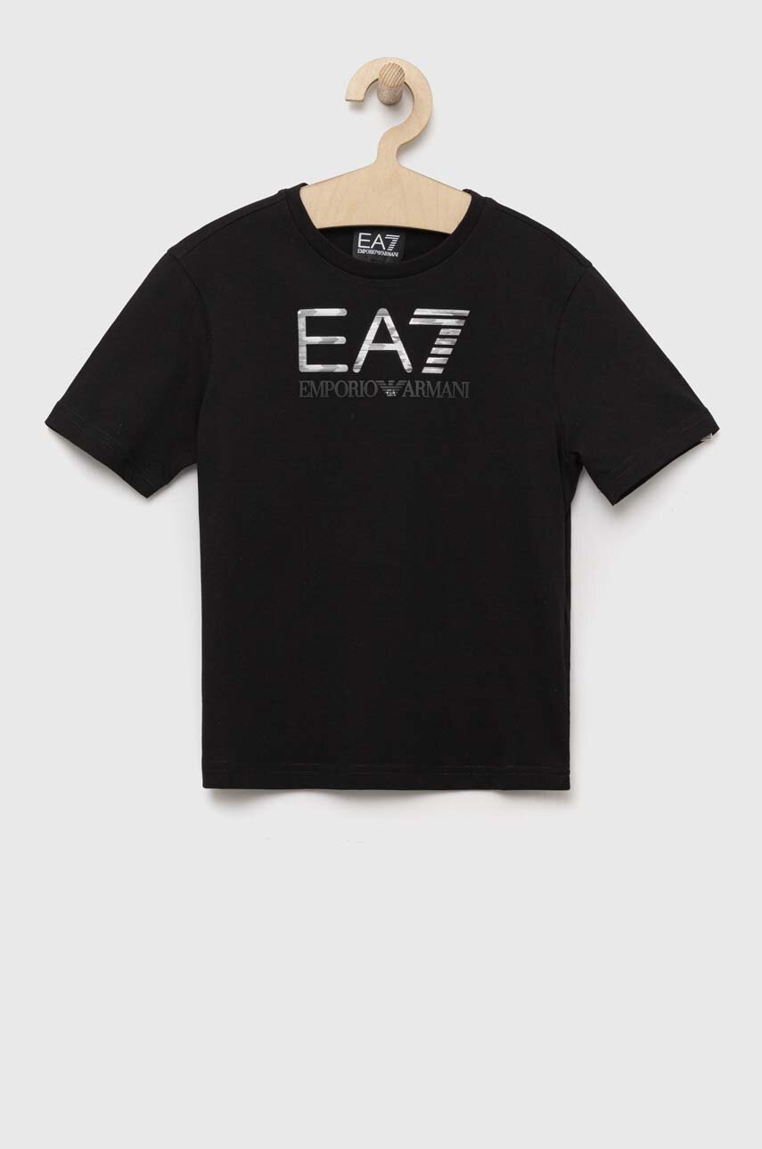 

Детская хлопковая футболка EA7 Emporio Armani цвет чёрный с принтом
