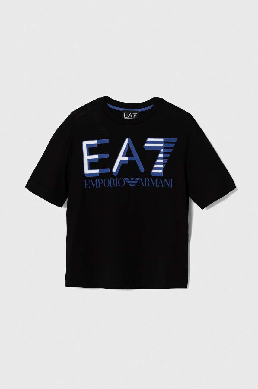 EA7 Emporio Armani Tricou De Bumbac Pentru Copii Culoarea Negru, Cu Imprimeu