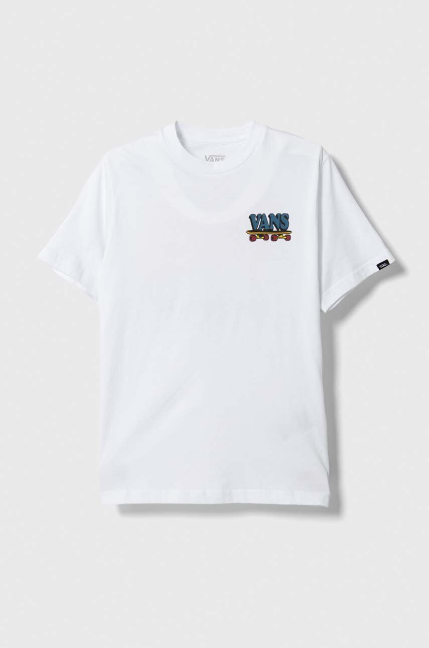 Vans tricou de bumbac pentru copii PIZZA FACE SS VN00089UWHT1 culoarea alb, cu imprimeu