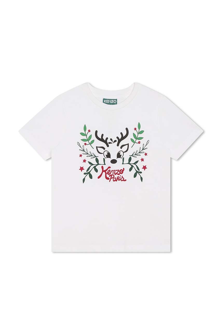 Дитяча бавовняна футболка Kenzo Kids колір бежевий з принтом