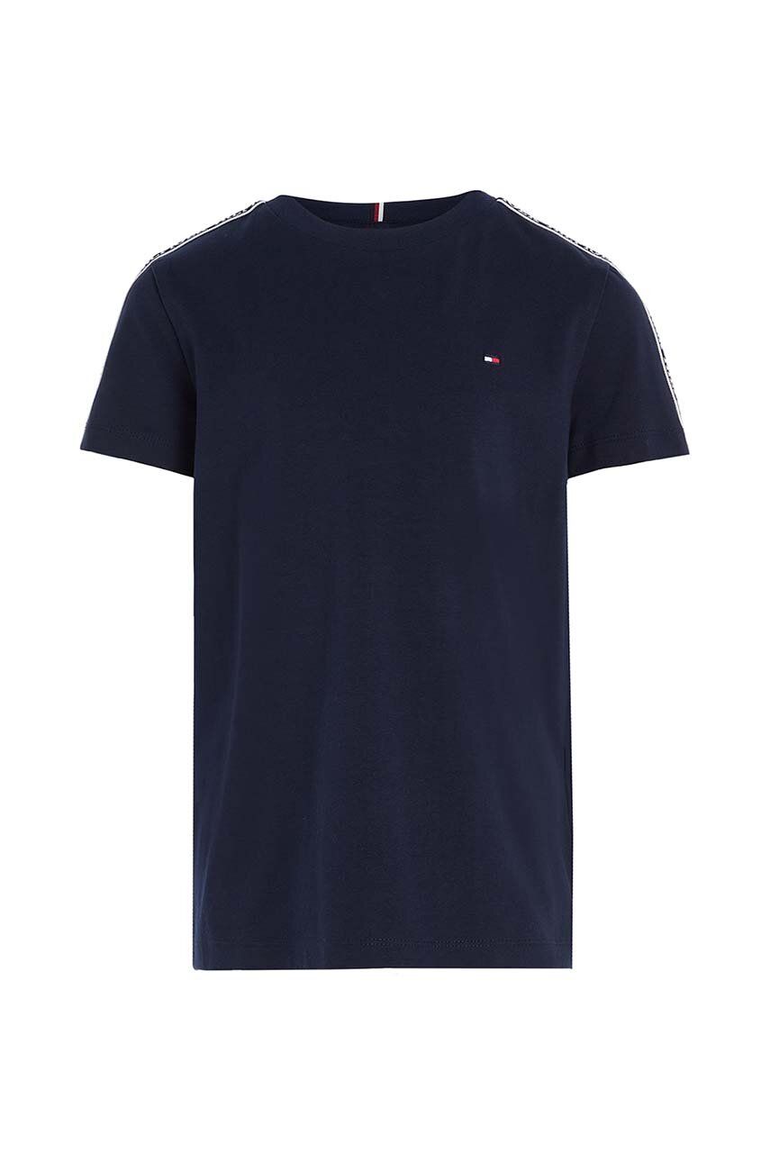 Dětské tričko Tommy Hilfiger černá barva, s aplikací - námořnická modř - 93 % Bavlna